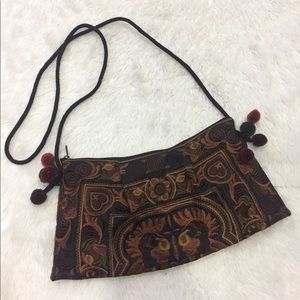 Embroidered classic brown crossbody bag purse